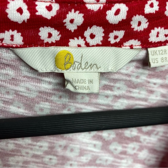 Boden cherry pink/red floral Button 100% cotton Jersey Mini Tea comfy Dress SZ-8 - Picture 9 of 9